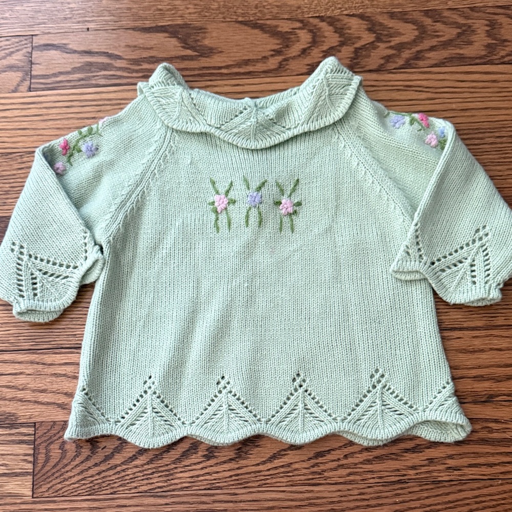 5/$20 BUNDLE TO SAVE Mint Green Floral Embroidered Knit Sweaters Size 6-9M